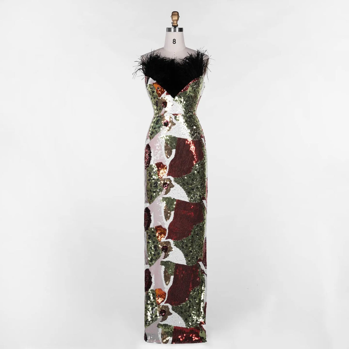 Multicolored Feather Sequin Strapless Gown ST113 Sheer Fairy