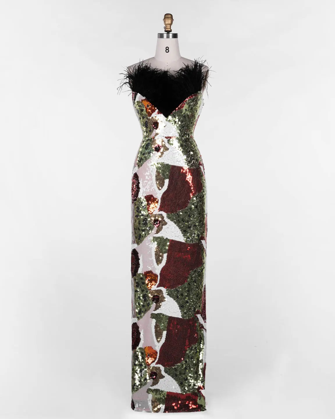 Multicolored Feather Sequin Strapless Gown ST113 Sheer Fairy