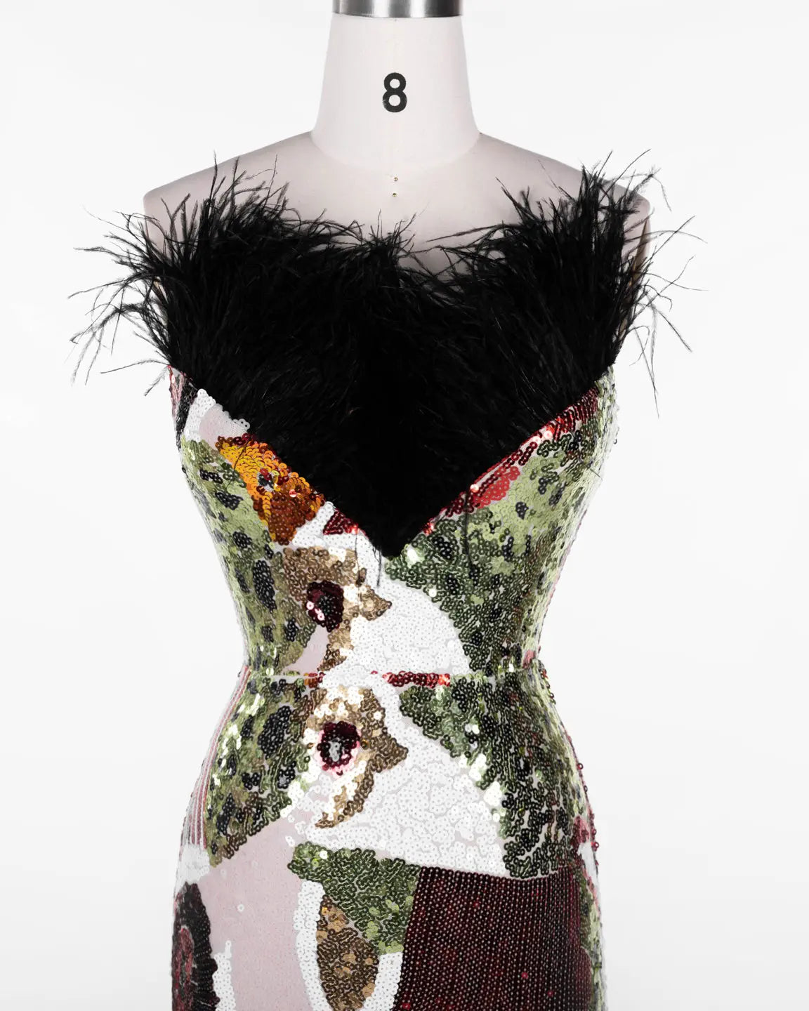 Multicolored Feather Sequin Strapless Gown ST113 Sheer Fairy