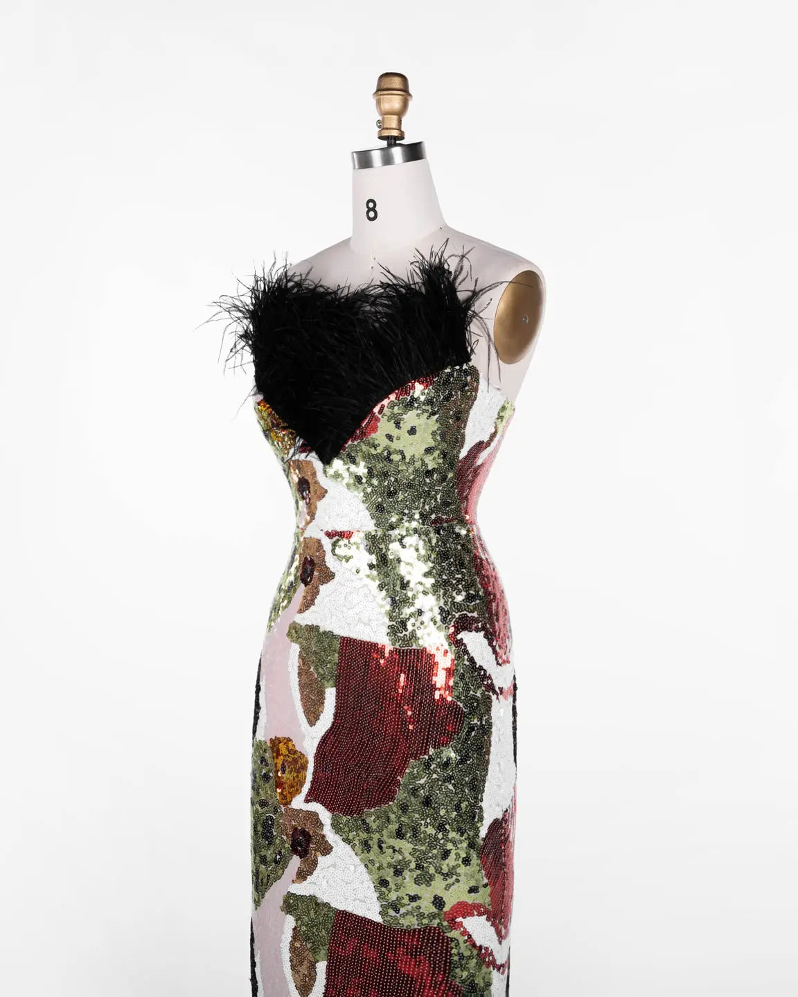 Multicolored Feather Sequin Strapless Gown ST113 Sheer Fairy