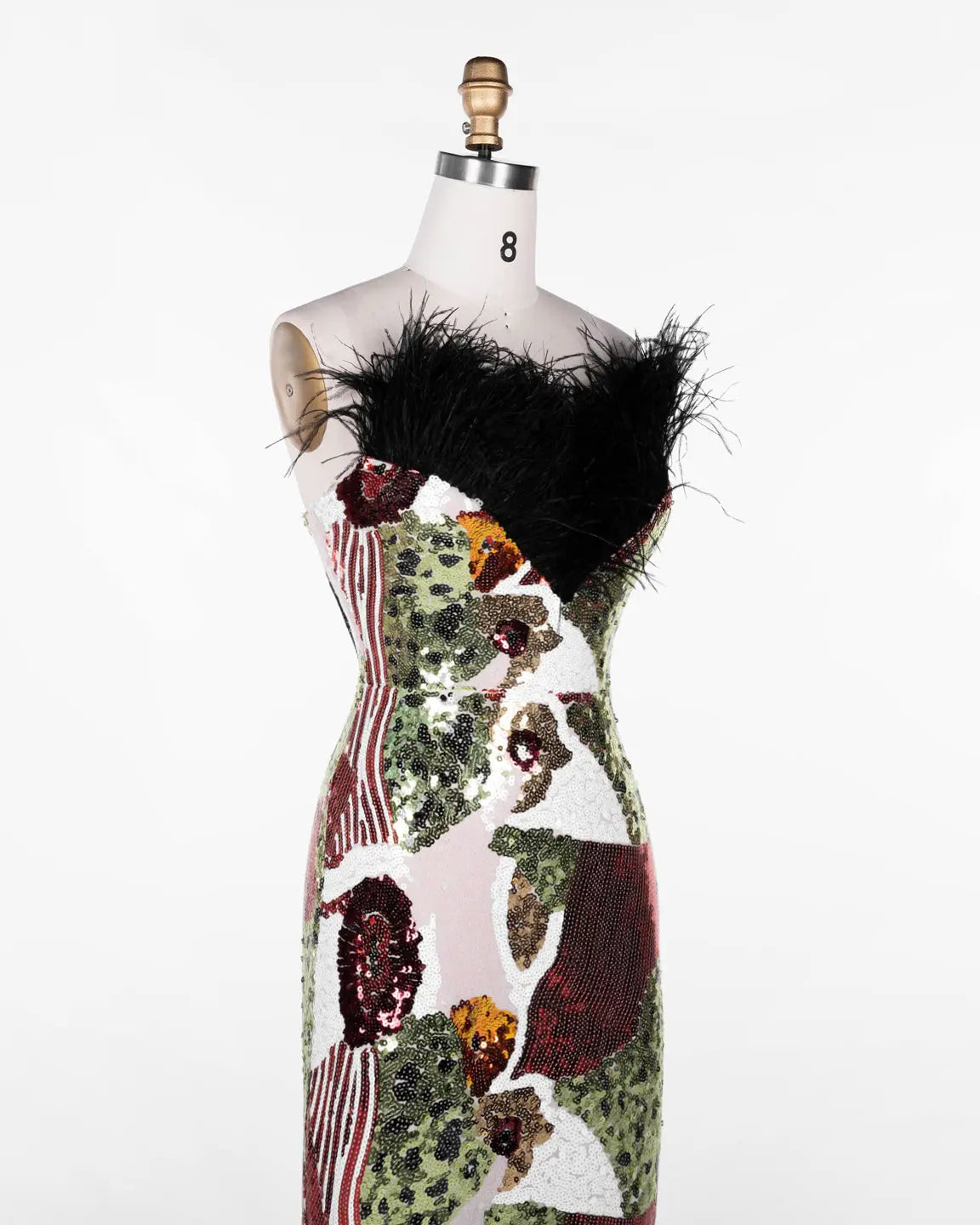 Multicolored Feather Sequin Strapless Gown ST113 Sheer Fairy