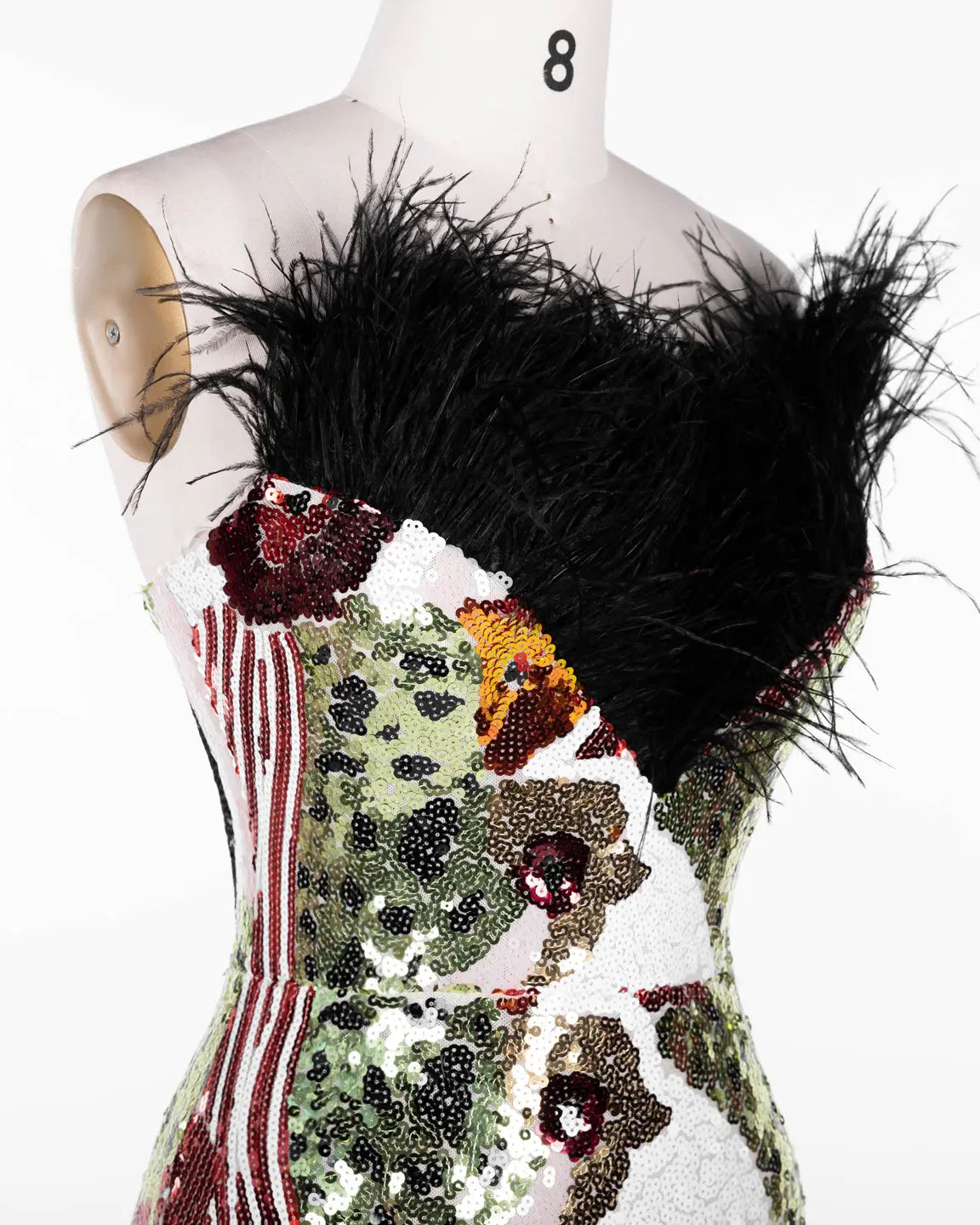 Multicolored Feather Sequin Strapless Gown ST113 Sheer Fairy