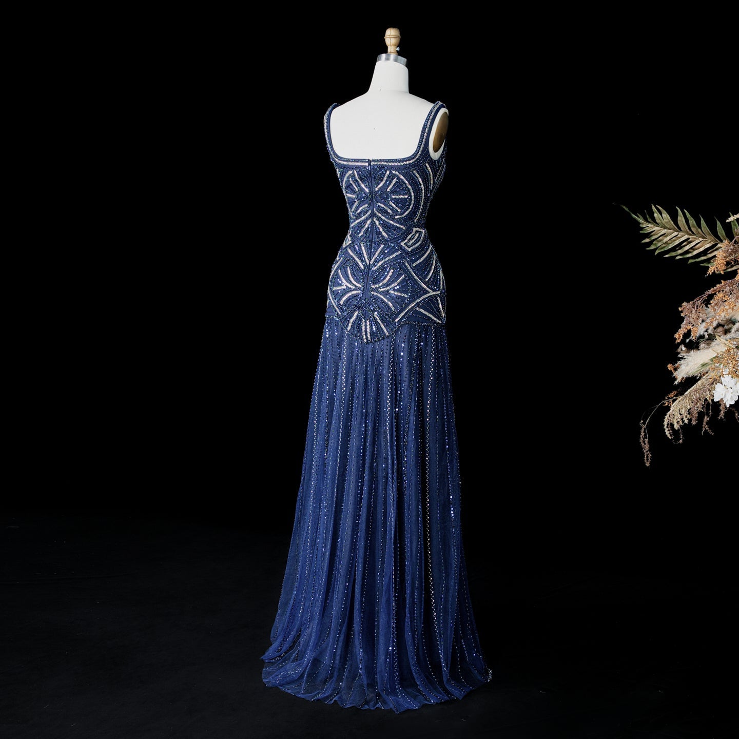 Champagne Luxury Beaded Tulle Floor Length Evening Dress SS552 Sheer Fairy