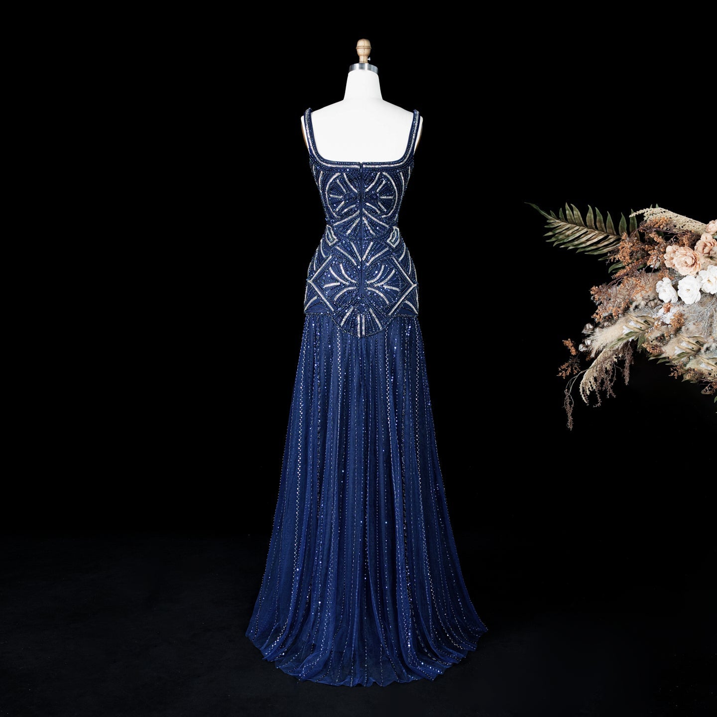 Champagne Luxury Beaded Tulle Floor Length Evening Dress SS552 Sheer Fairy