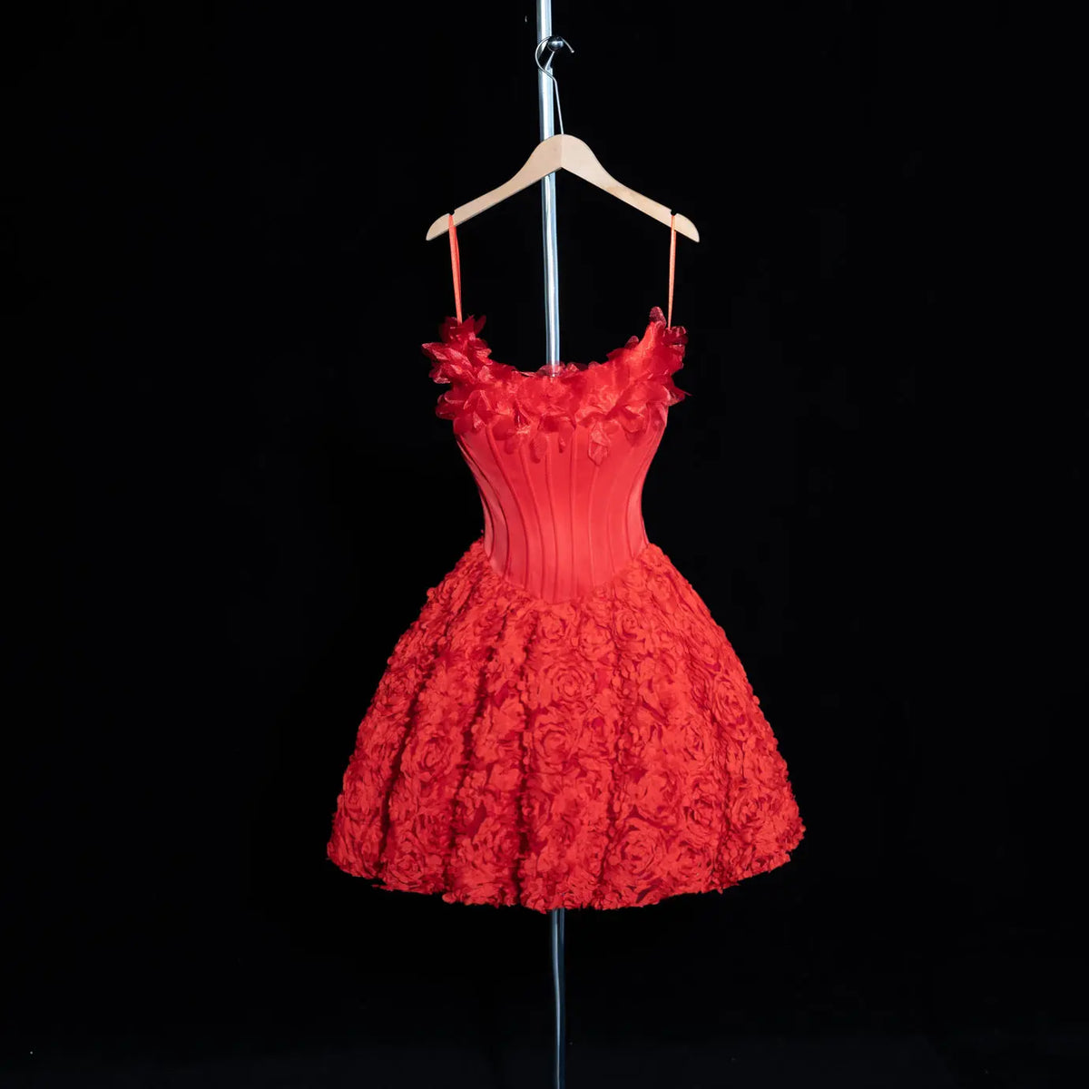 Red Strapless Corset 3D Flower Mini Short Homecoming Dress RM201 Sheer Fairy