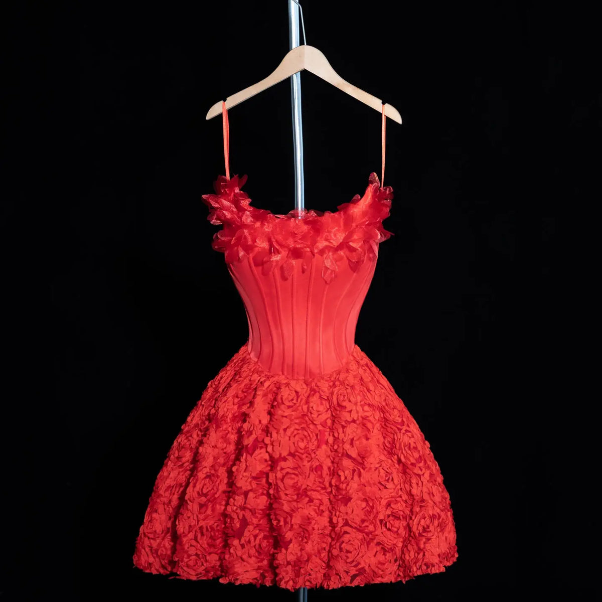Red Strapless Corset 3D Flower Mini Short Homecoming Dress RM201 Sheer Fairy