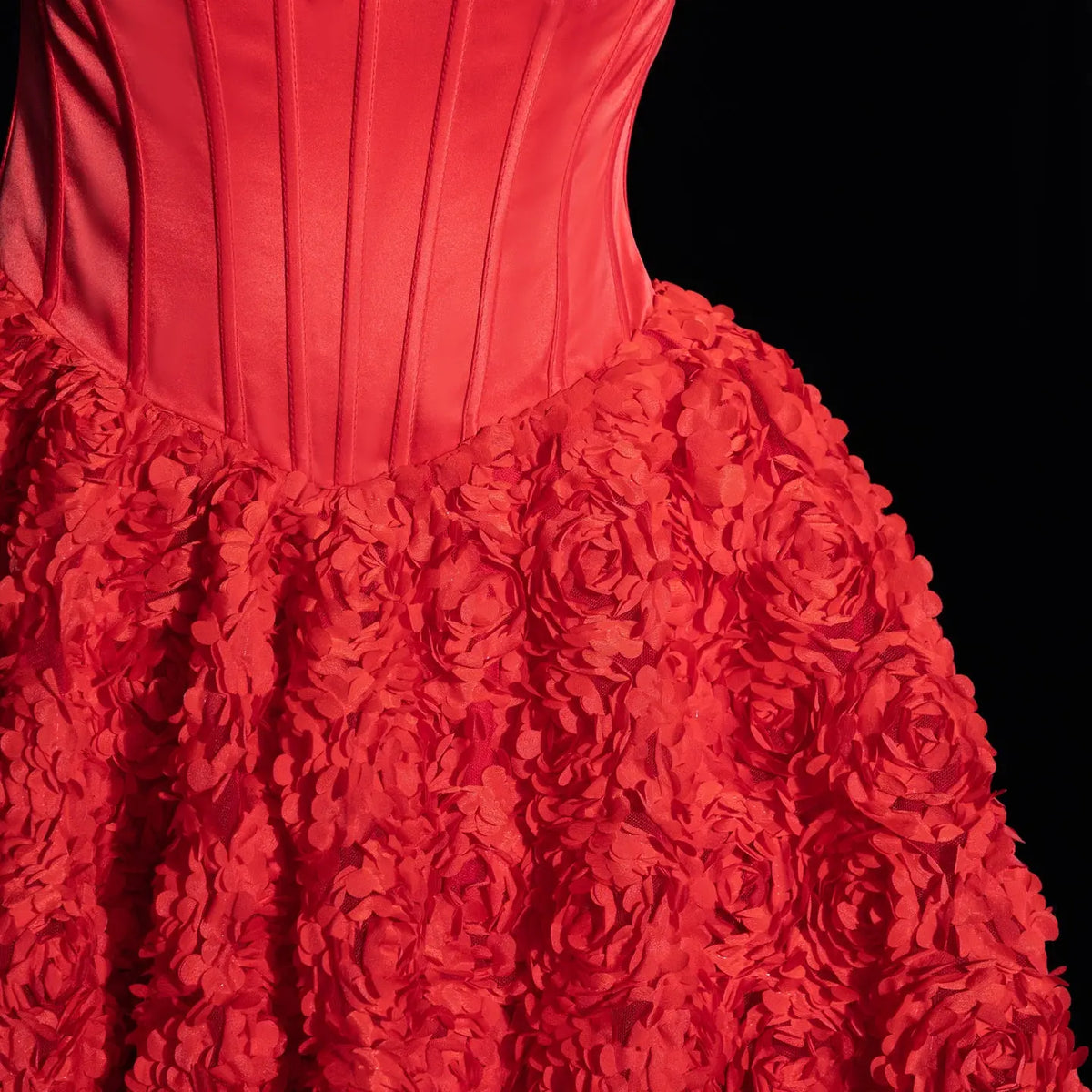 Red Strapless Corset 3D Flower Mini Short Homecoming Dress RM201 Sheer Fairy