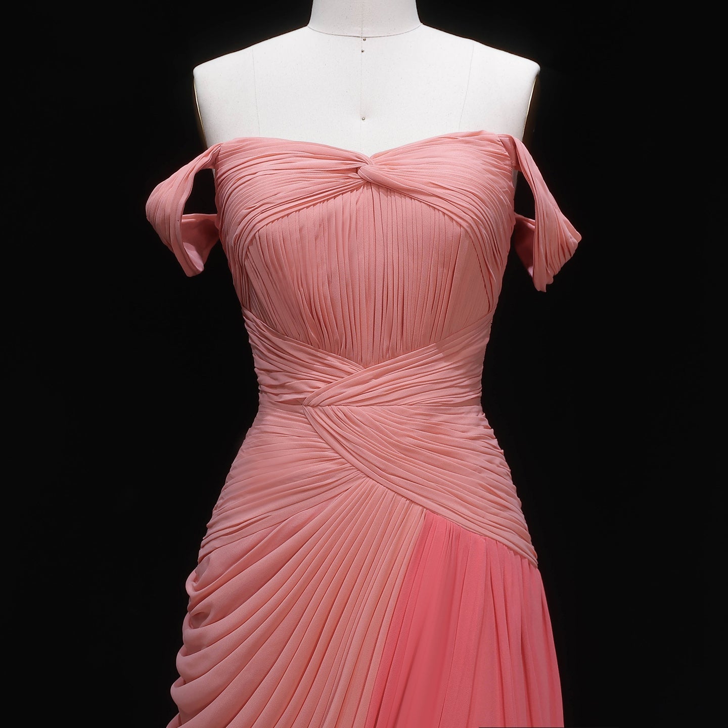Blush Chiffon A-Line Off-the-Shoulder Pink Evening Dress SF424 Sheer Fairy