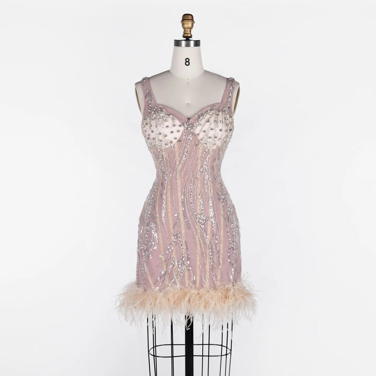 Pink Sequin Feather Bodycon Mini Dress ST115 Sheer Fairy