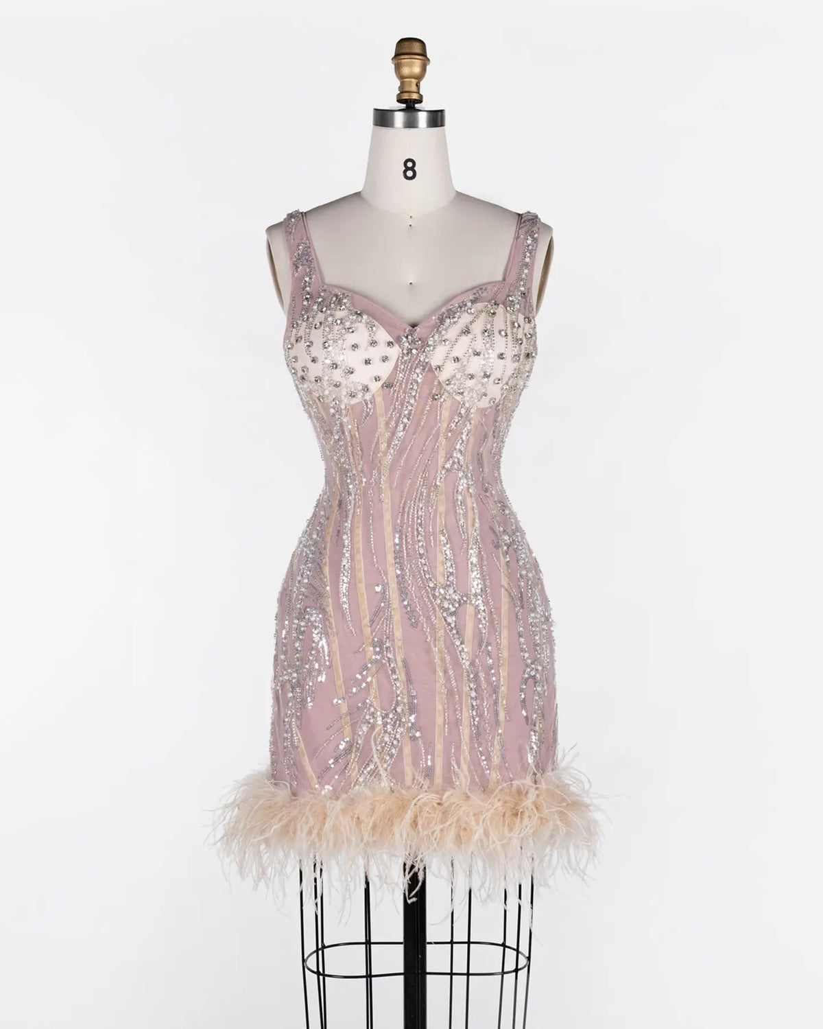 Pink Sequin Feather Bodycon Mini Dress ST115 Sheer Fairy