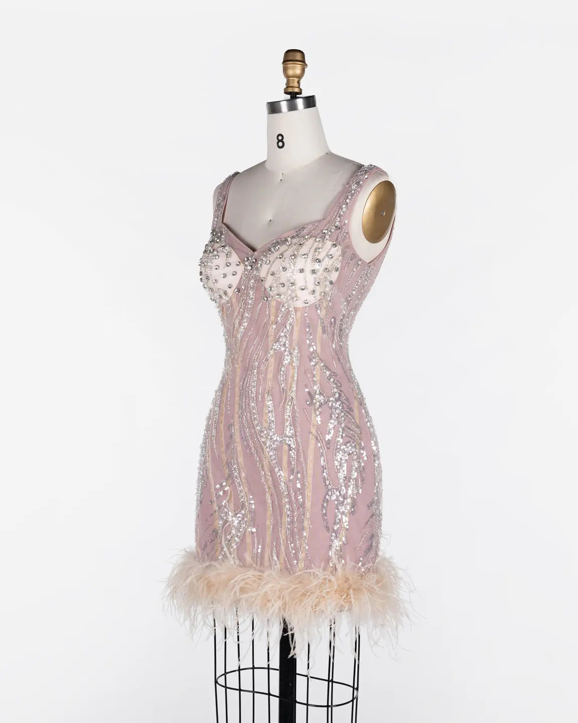 Pink Sequin Feather Bodycon Mini Dress ST115 Sheer Fairy