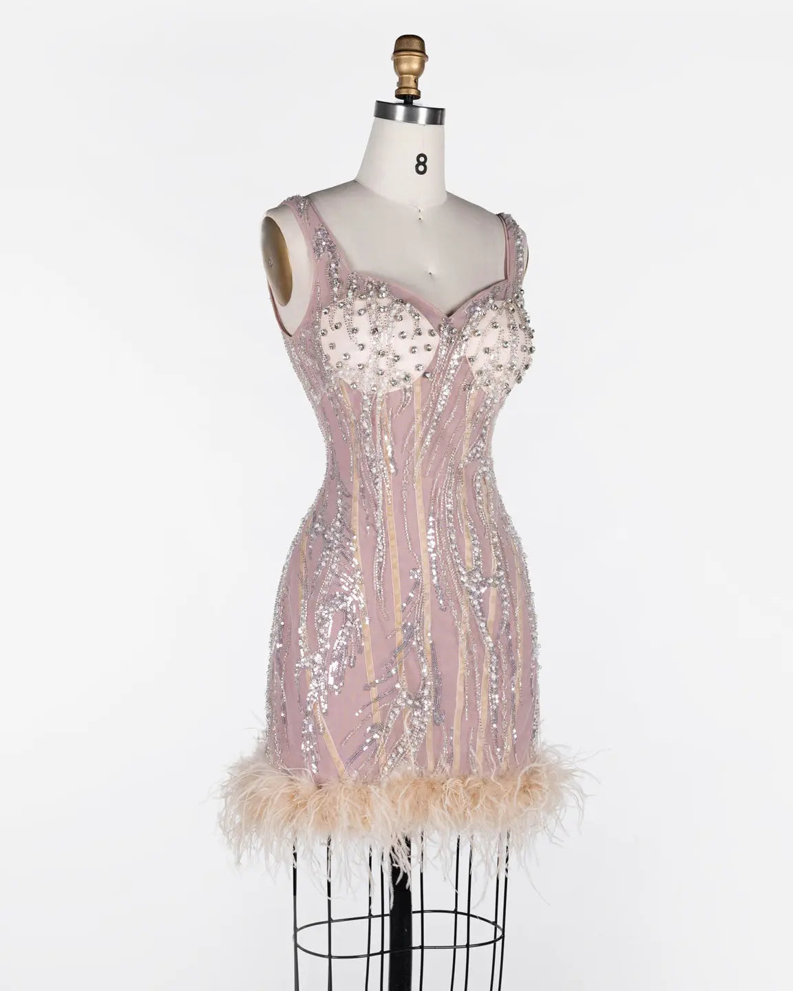 Pink Sequin Feather Bodycon Mini Dress ST115 Sheer Fairy