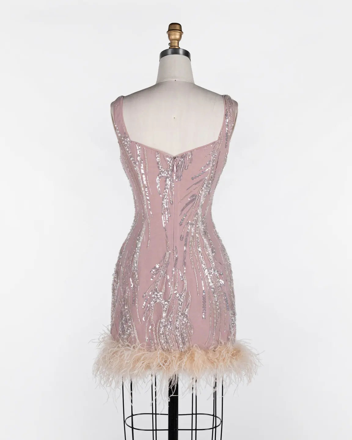 Pink Sequin Feather Bodycon Mini Dress ST115 Sheer Fairy