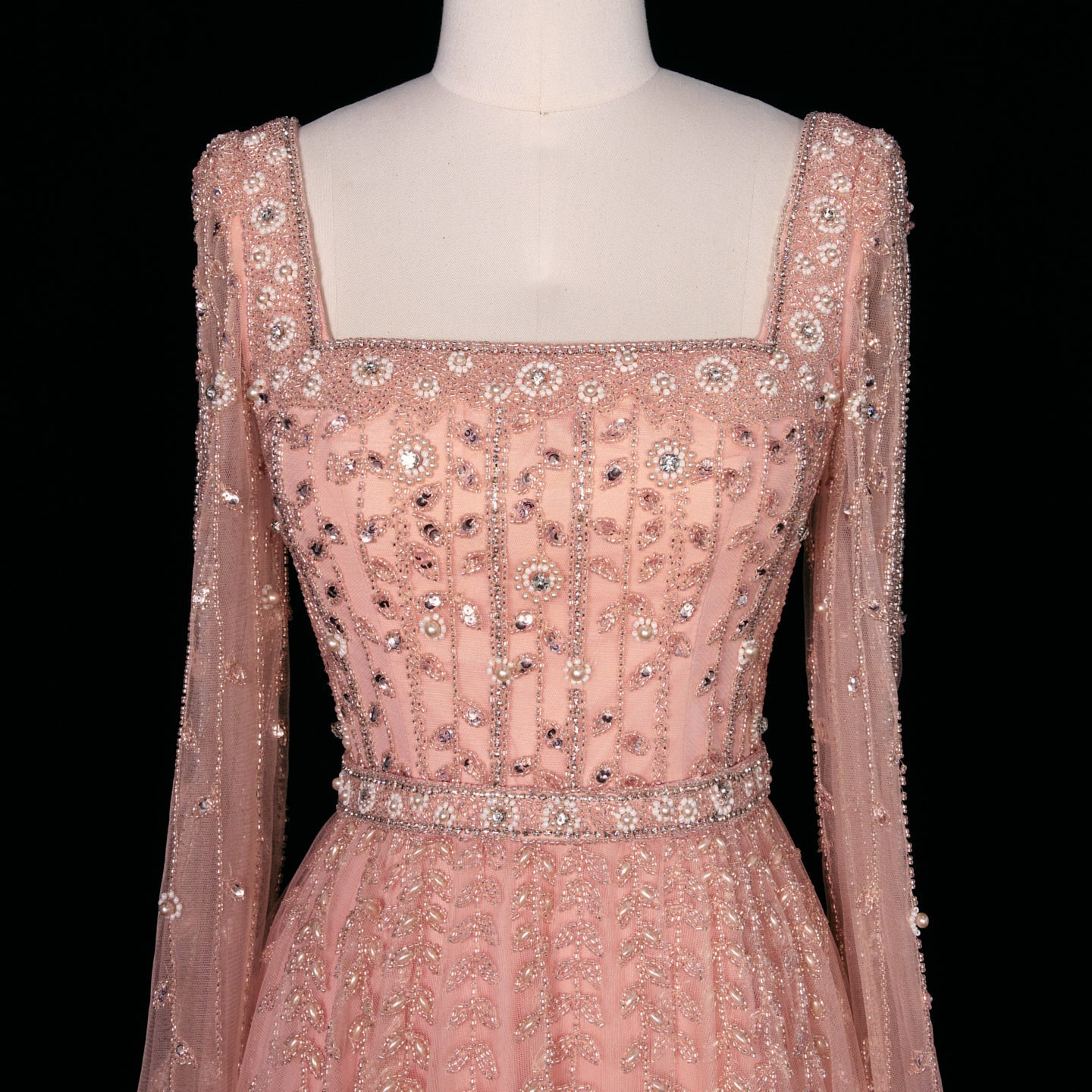 Luxury Caramel Beaded Cape Sleeve A-Line Evening Gown with Square Neck SS494 Sheer Fairy