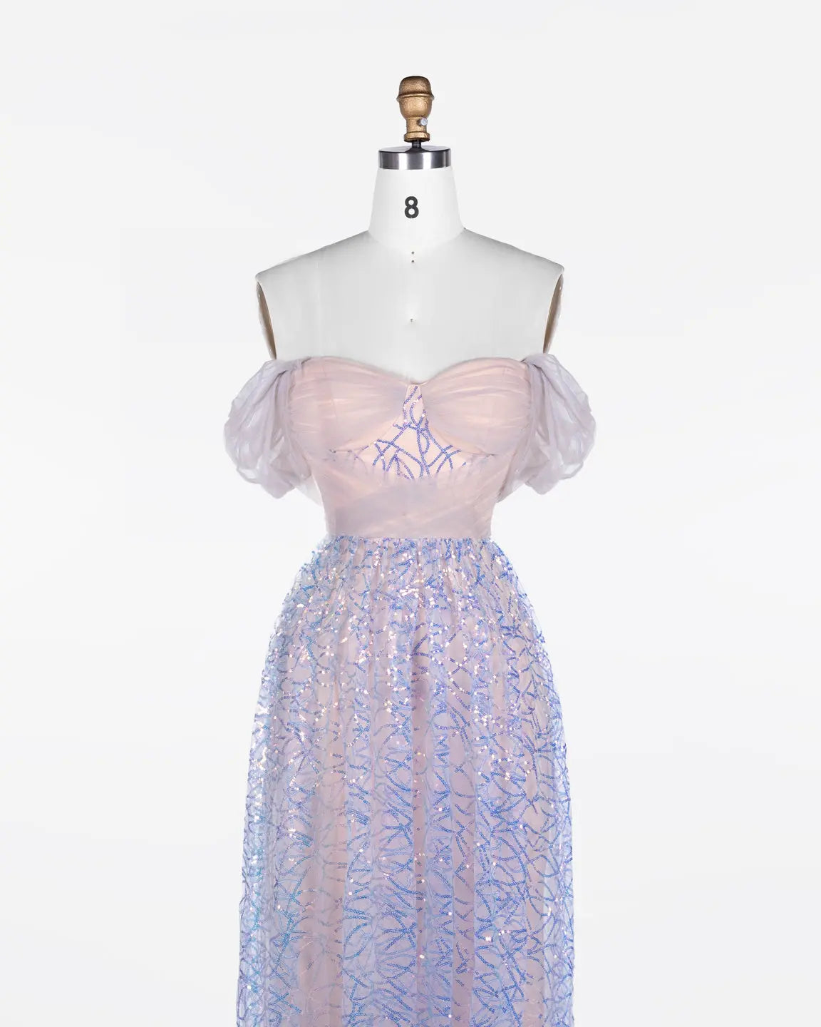 Blue Puff Sleeve Sequin Evening Dress ST116 Sheer Fairy