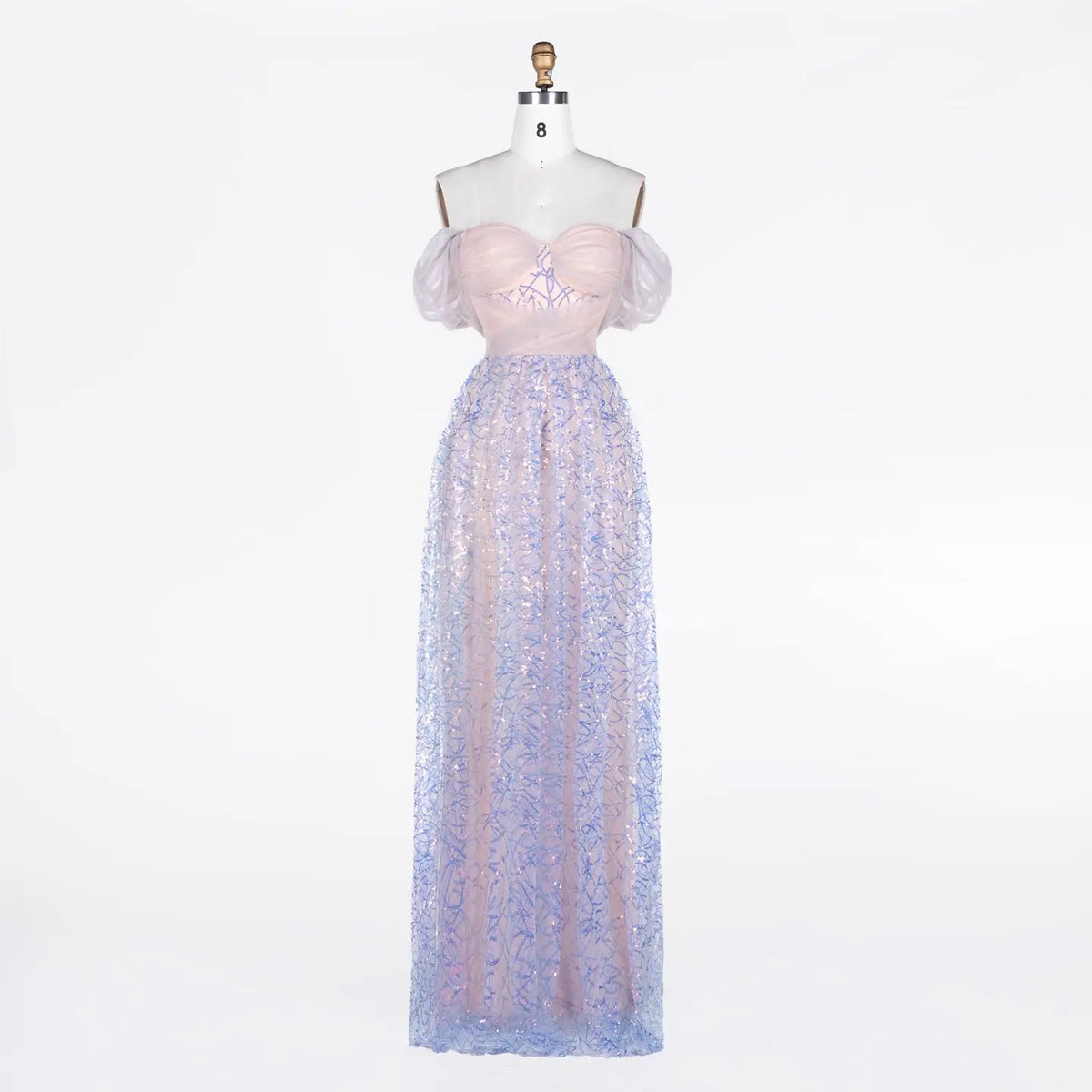 Blue Puff Sleeve Sequin Evening Dress ST116 Sheer Fairy