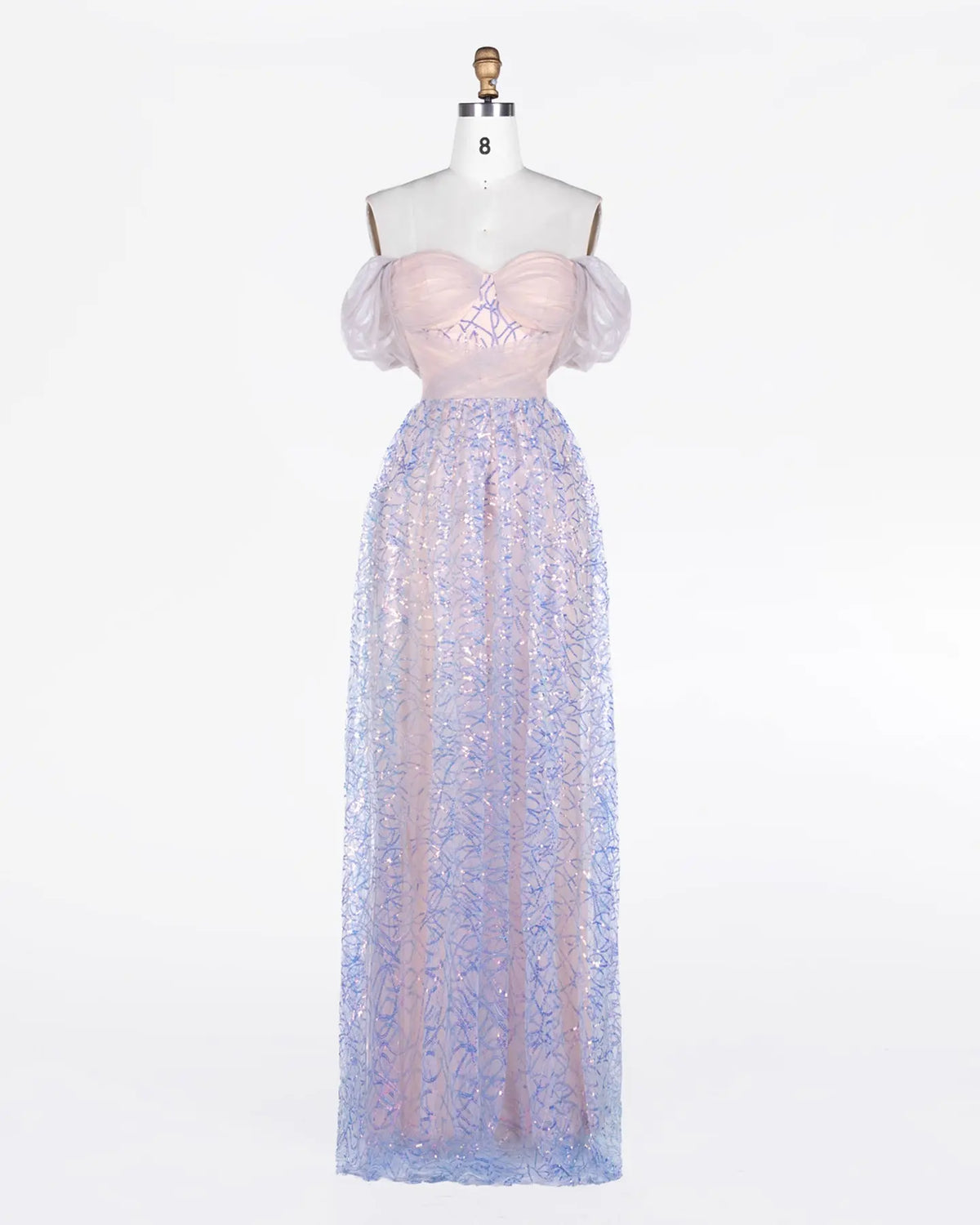 Blue Puff Sleeve Sequin Evening Dress ST116 Sheer Fairy