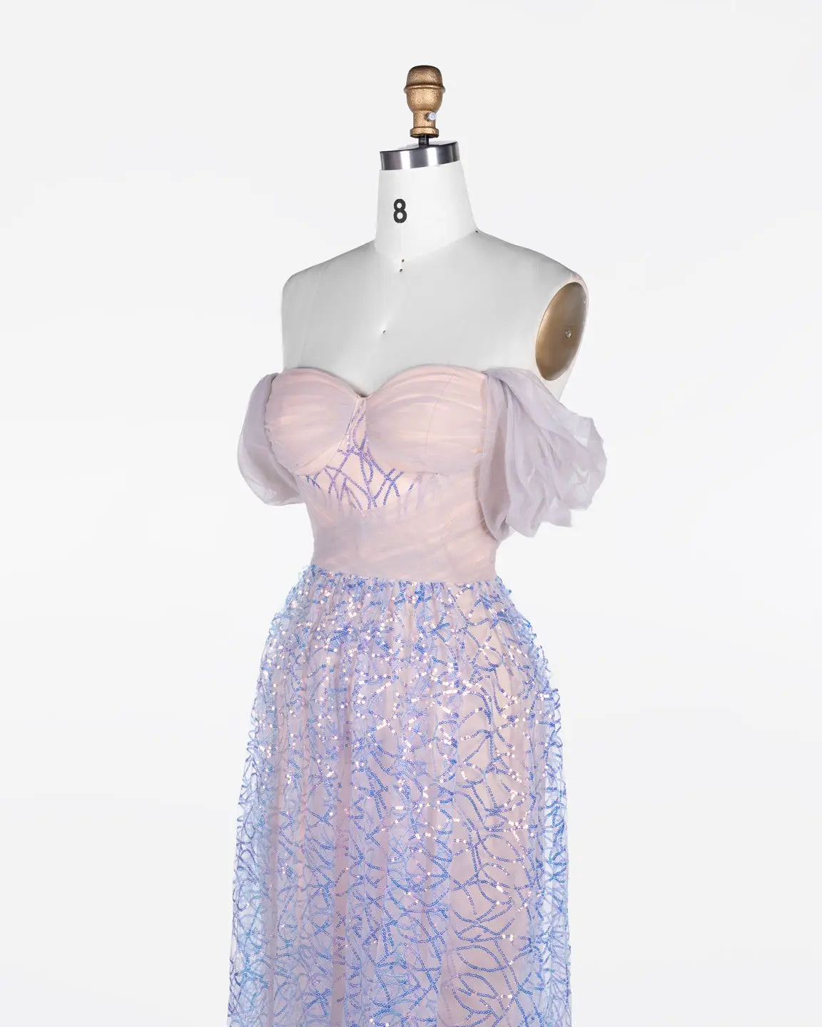 Blue Puff Sleeve Sequin Evening Dress ST116 Sheer Fairy
