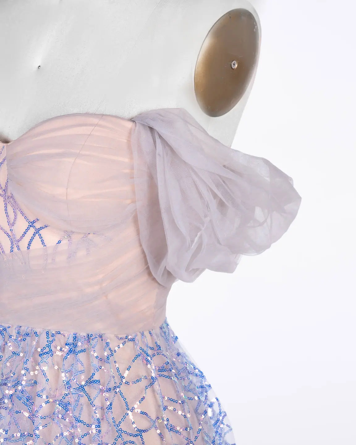 Blue Puff Sleeve Sequin Evening Dress ST116 Sheer Fairy