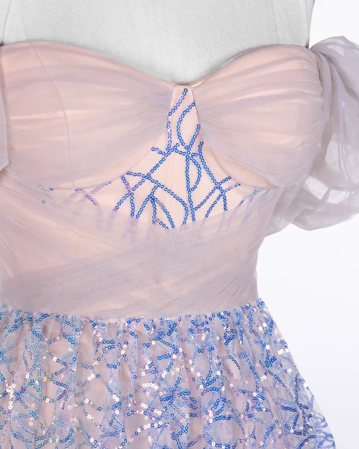 Blue Puff Sleeve Sequin Evening Dress ST116 Sheer Fairy
