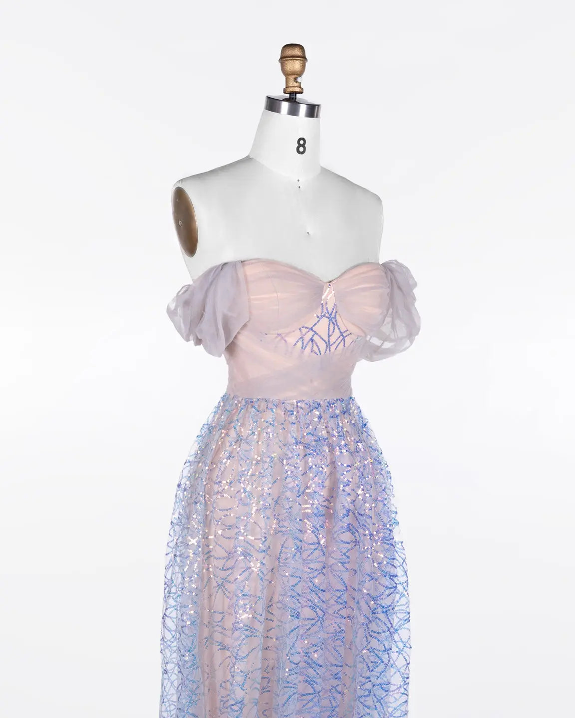 Blue Puff Sleeve Sequin Evening Dress ST116 Sheer Fairy