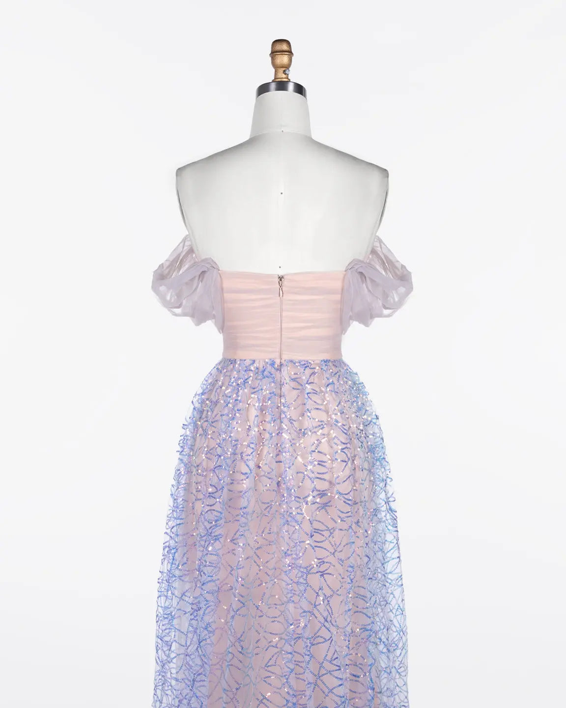 Blue Puff Sleeve Sequin Evening Dress ST116 Sheer Fairy
