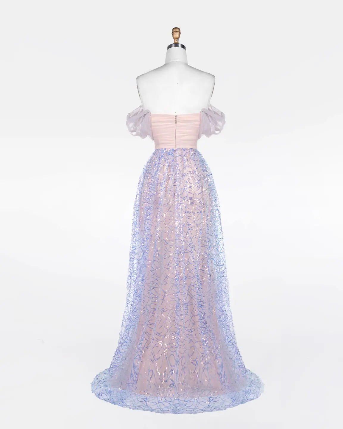 Blue Puff Sleeve Sequin Evening Dress ST116 Sheer Fairy
