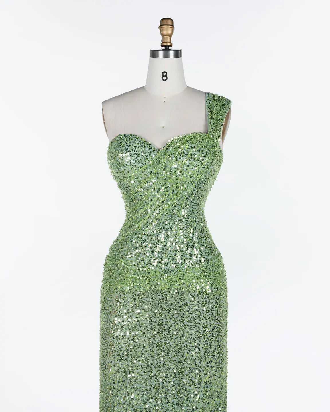 Green One Shoulder Sequin Evening Gown ST117 Sheer Fairy