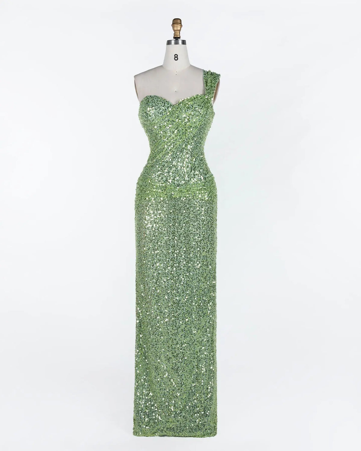 Green One Shoulder Sequin Evening Gown ST117 Sheer Fairy