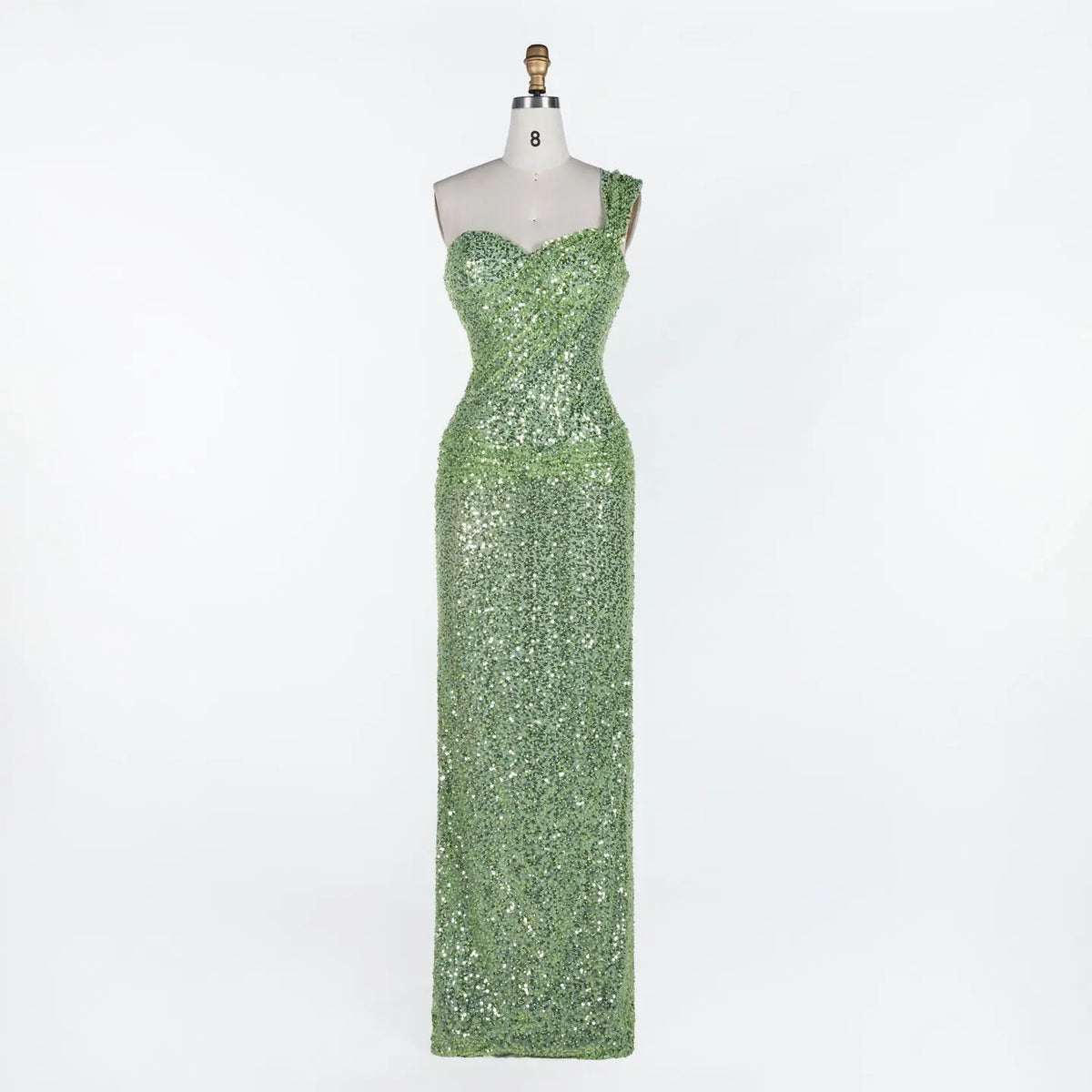 Green One Shoulder Sequin Evening Gown ST117 Sheer Fairy