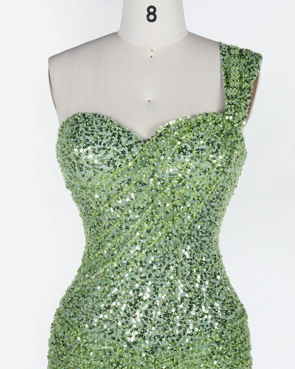 Green One Shoulder Sequin Evening Gown ST117 Sheer Fairy