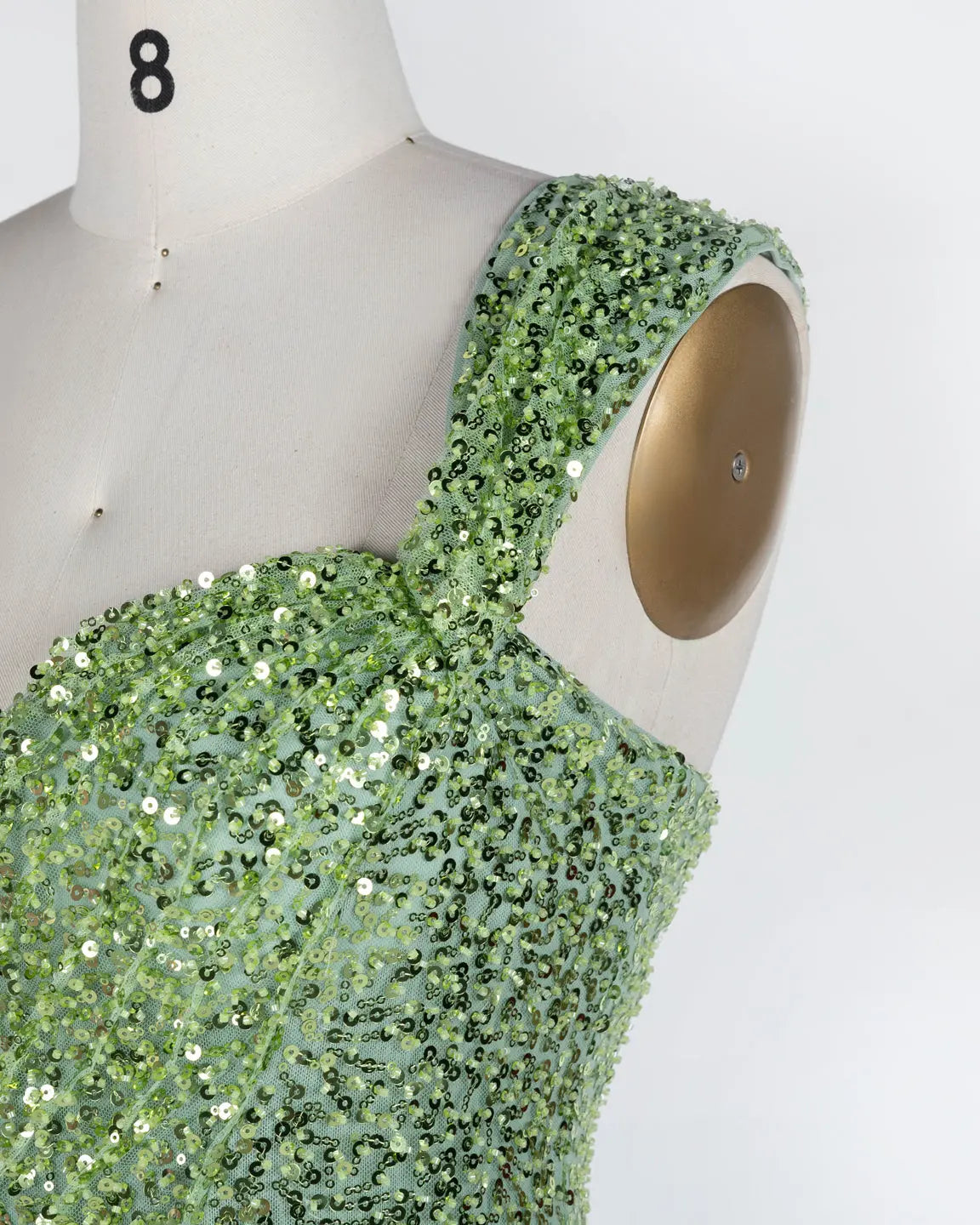 Green One Shoulder Sequin Evening Gown ST117 Sheer Fairy