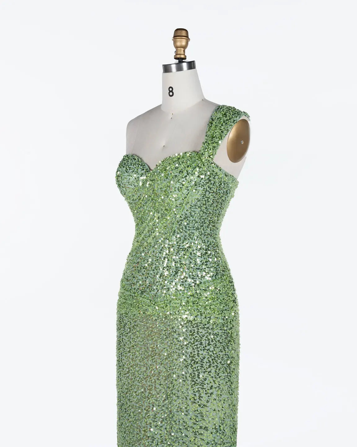 Green One Shoulder Sequin Evening Gown ST117 Sheer Fairy
