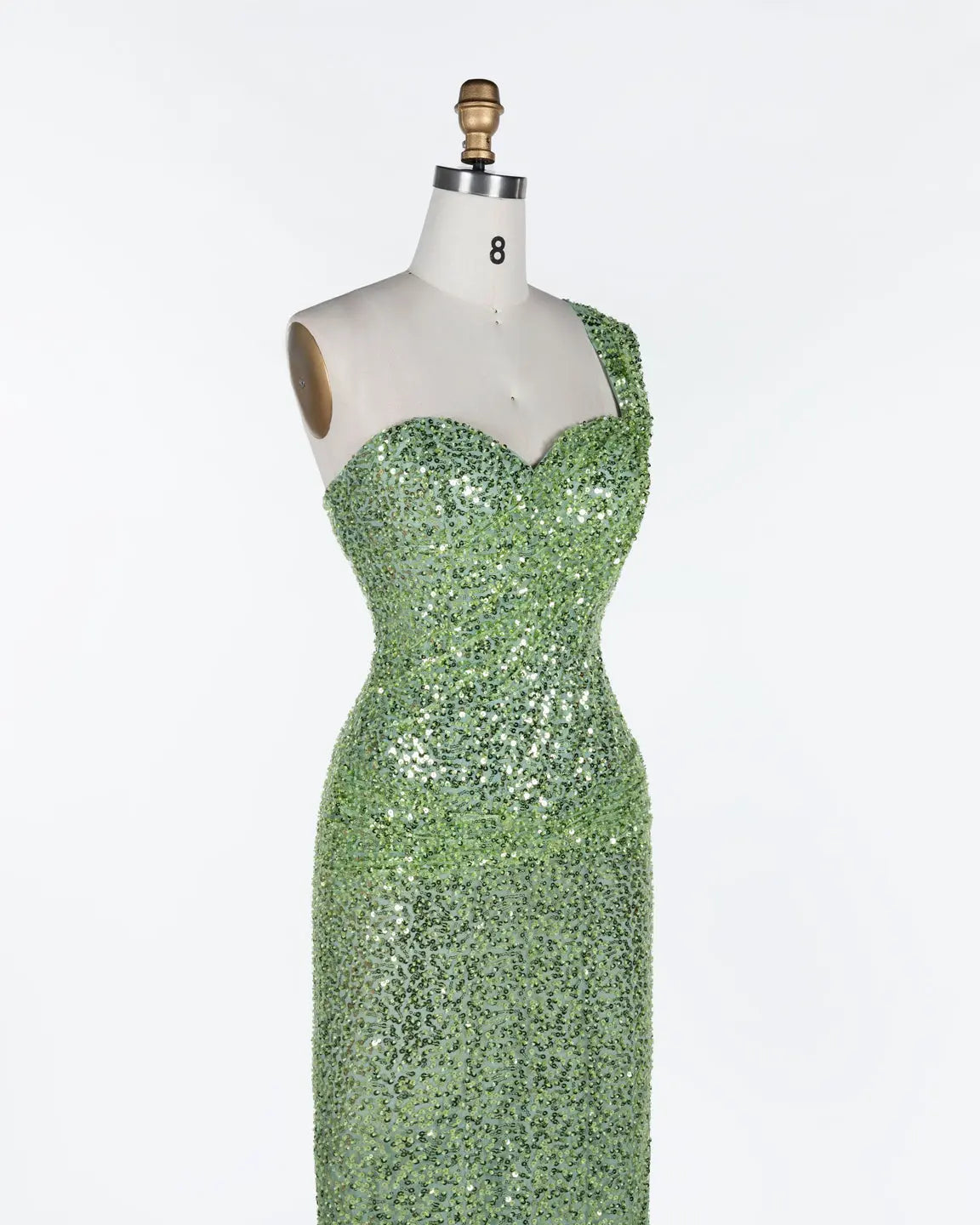 Green One Shoulder Sequin Evening Gown ST117 Sheer Fairy