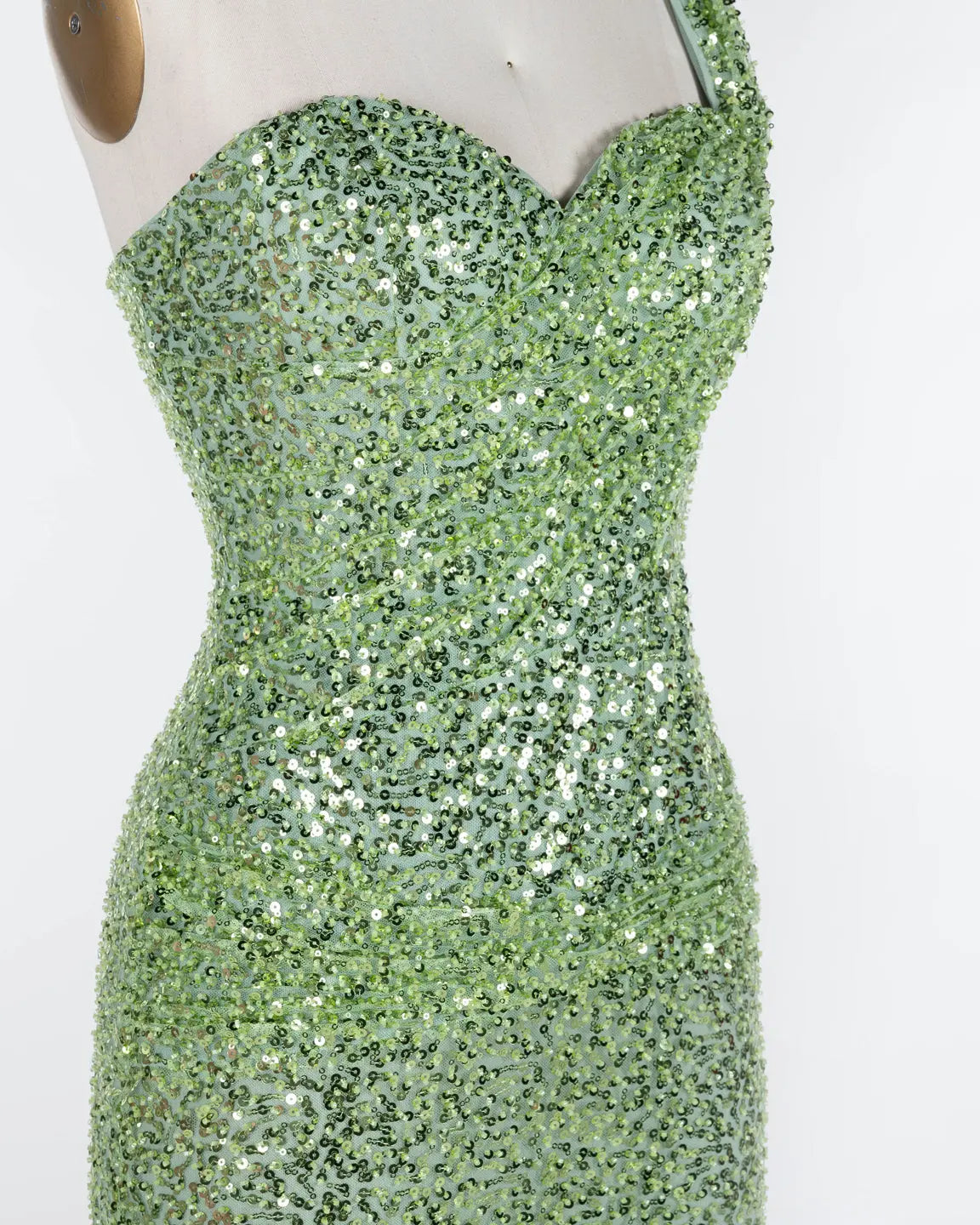 Green One Shoulder Sequin Evening Gown ST117 Sheer Fairy