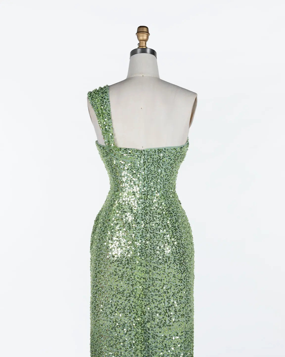 Green One Shoulder Sequin Evening Gown ST117 Sheer Fairy