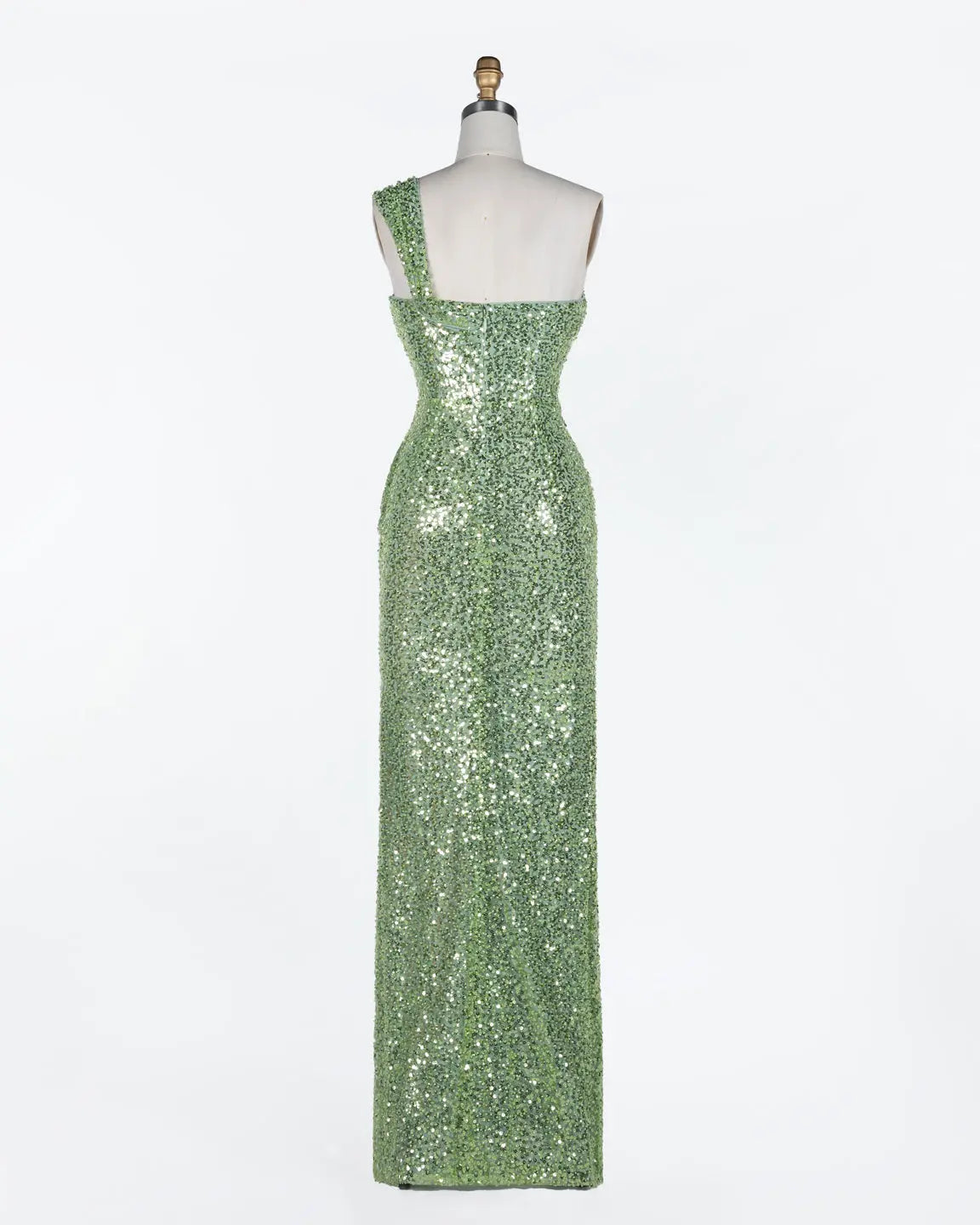 Green One Shoulder Sequin Evening Gown ST117 Sheer Fairy