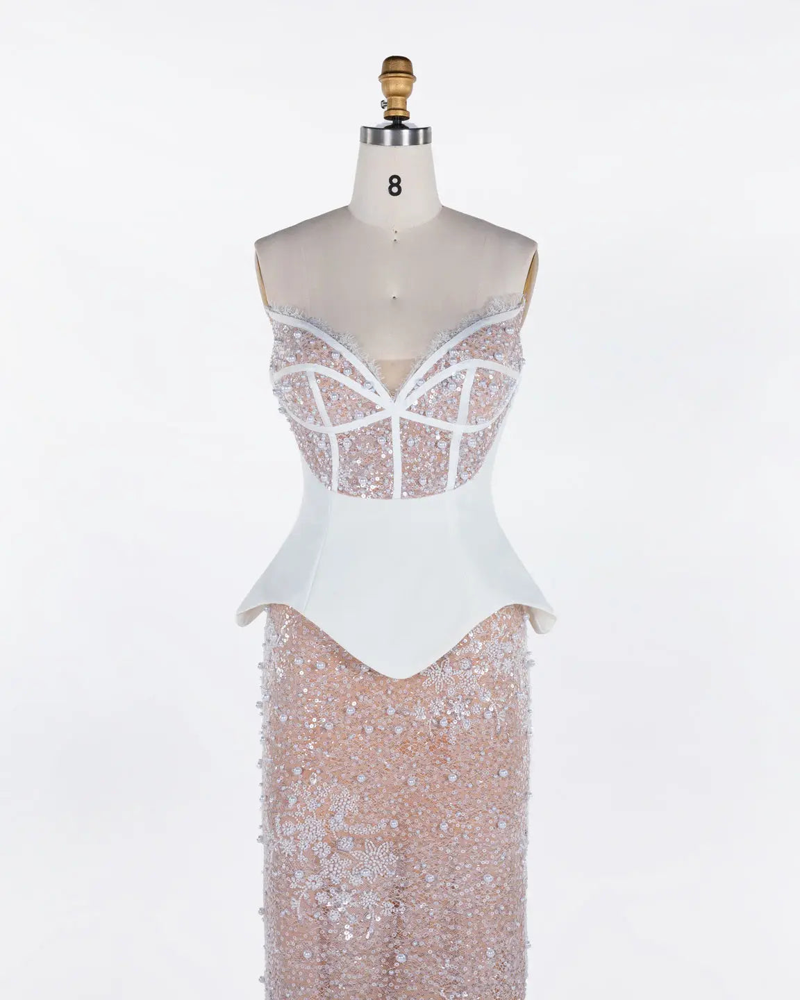 White Nude Strapless Sequin Evening Gown ST118 Sheer Fairy