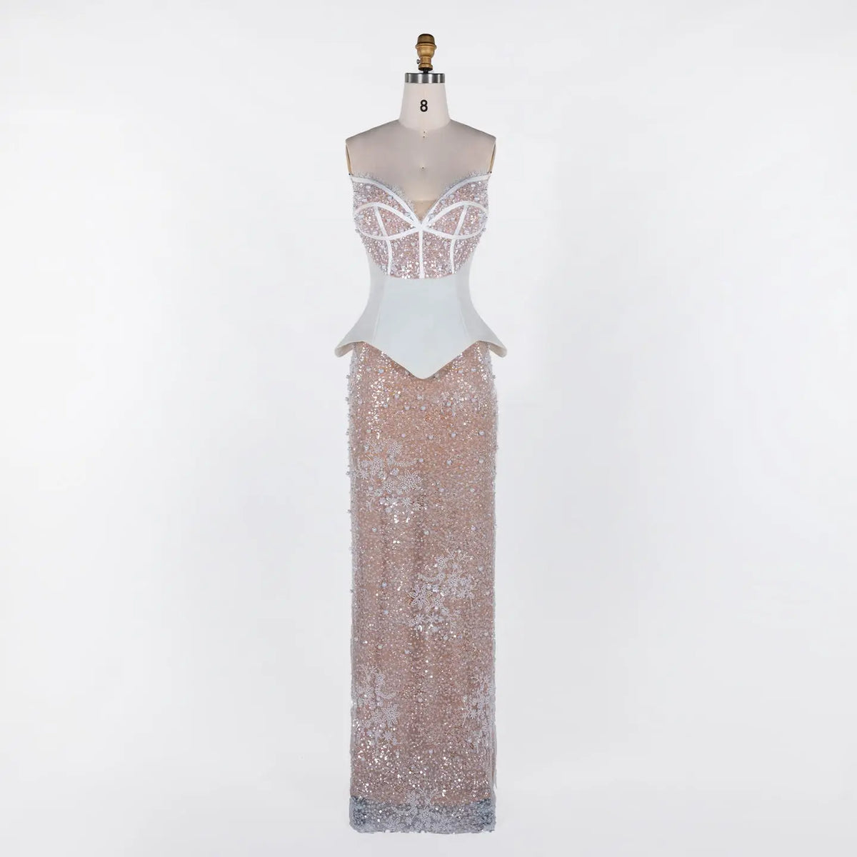 White Nude Strapless Sequin Evening Gown ST118 Sheer Fairy