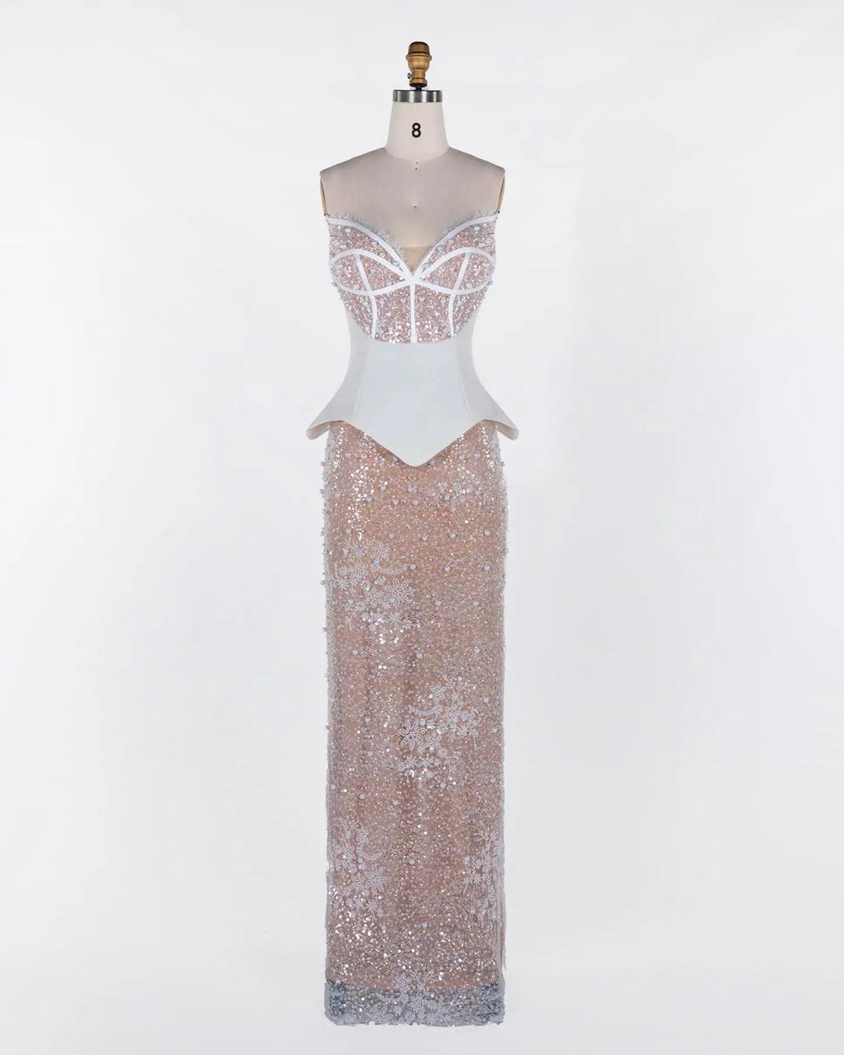 White Nude Strapless Sequin Evening Gown ST118 Sheer Fairy