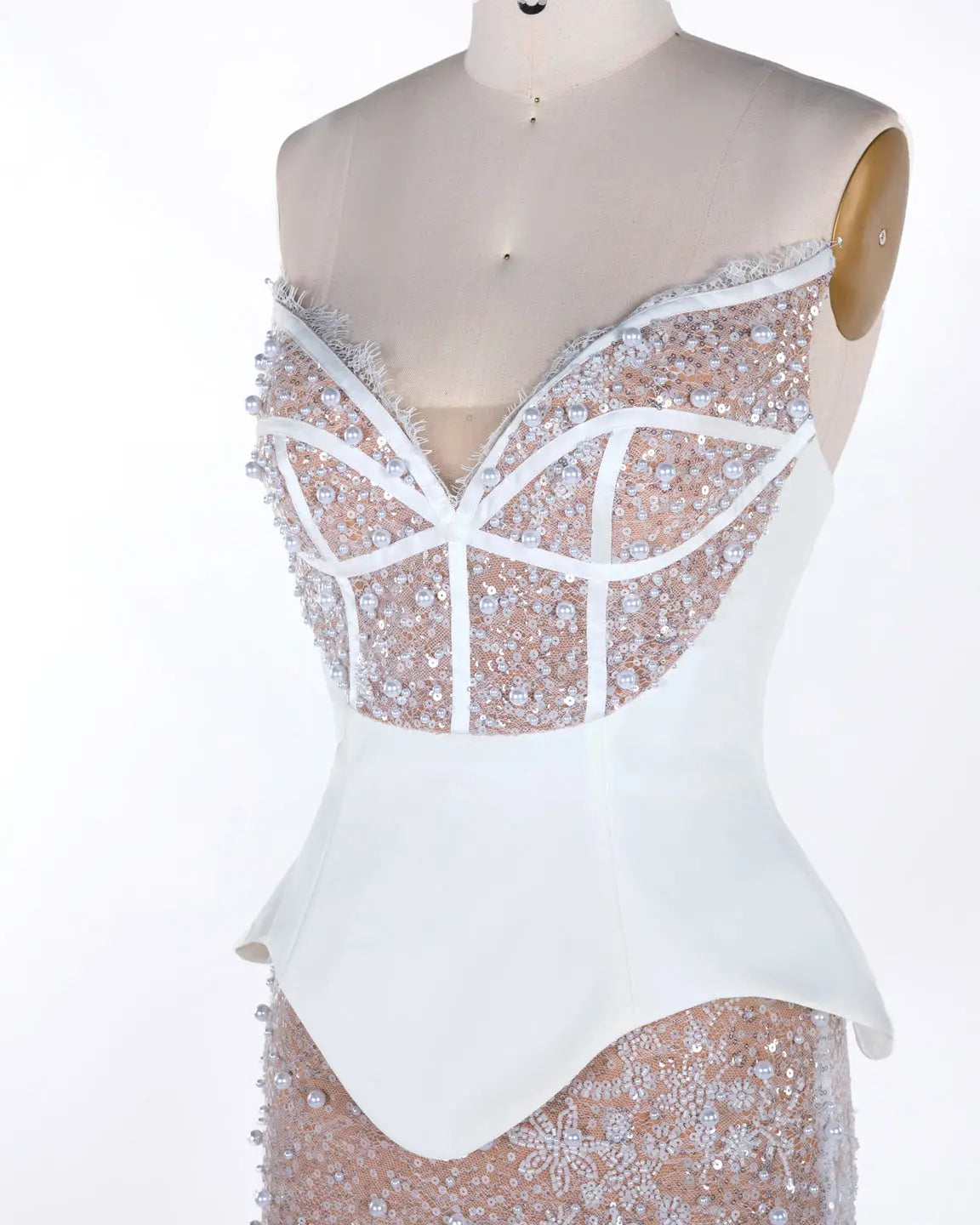 White Nude Strapless Sequin Evening Gown ST118 Sheer Fairy