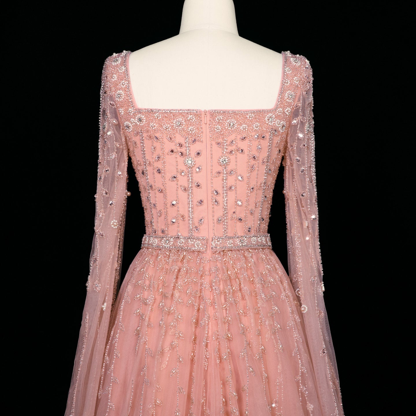 Luxury Caramel Beaded Cape Sleeve A-Line Evening Gown with Square Neck SS494 Sheer Fairy