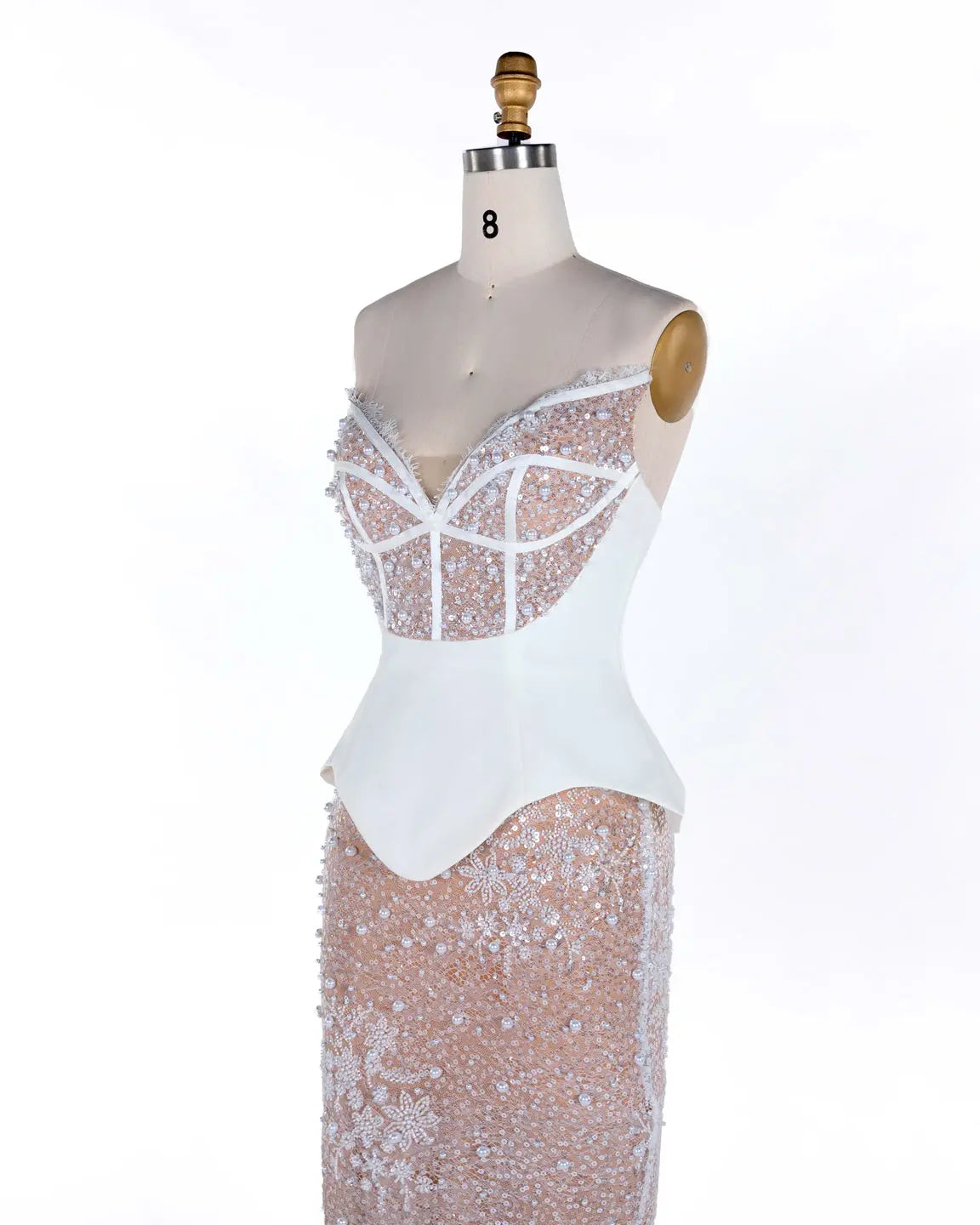 White Nude Strapless Sequin Evening Gown ST118 Sheer Fairy