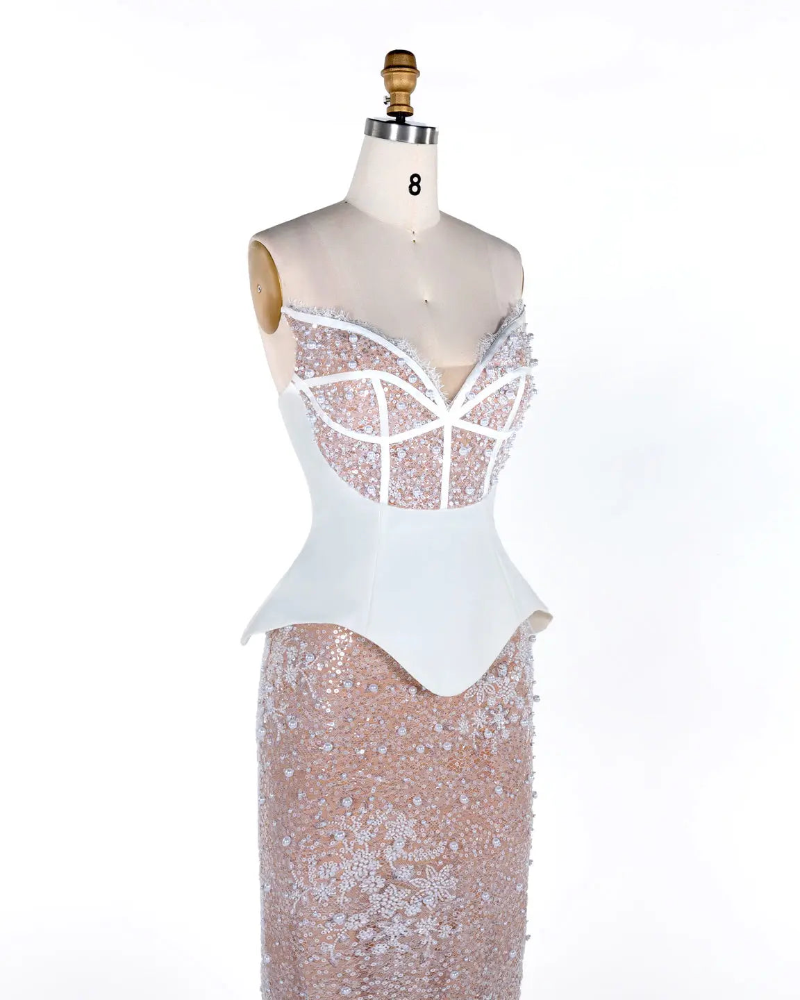 White Nude Strapless Sequin Evening Gown ST118 Sheer Fairy