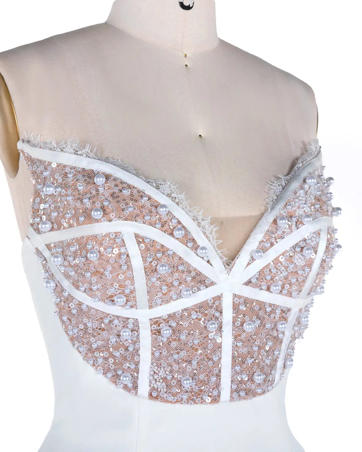 White Nude Strapless Sequin Evening Gown ST118 Sheer Fairy