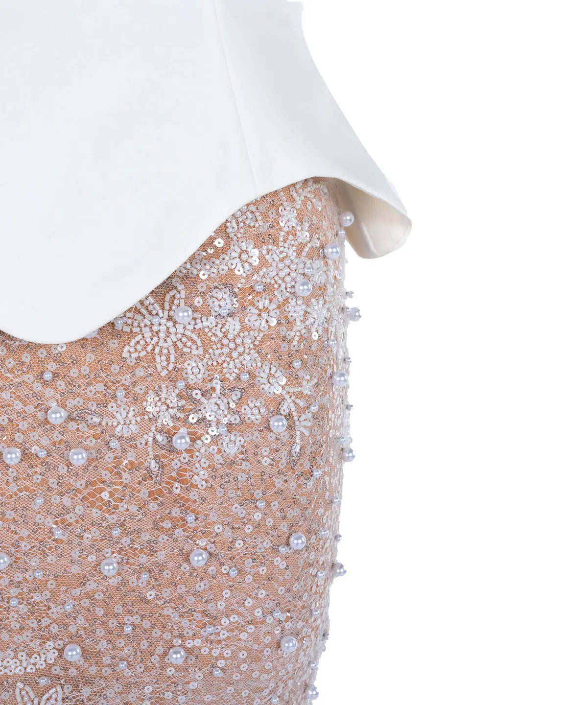 White Nude Strapless Sequin Evening Gown ST118 Sheer Fairy