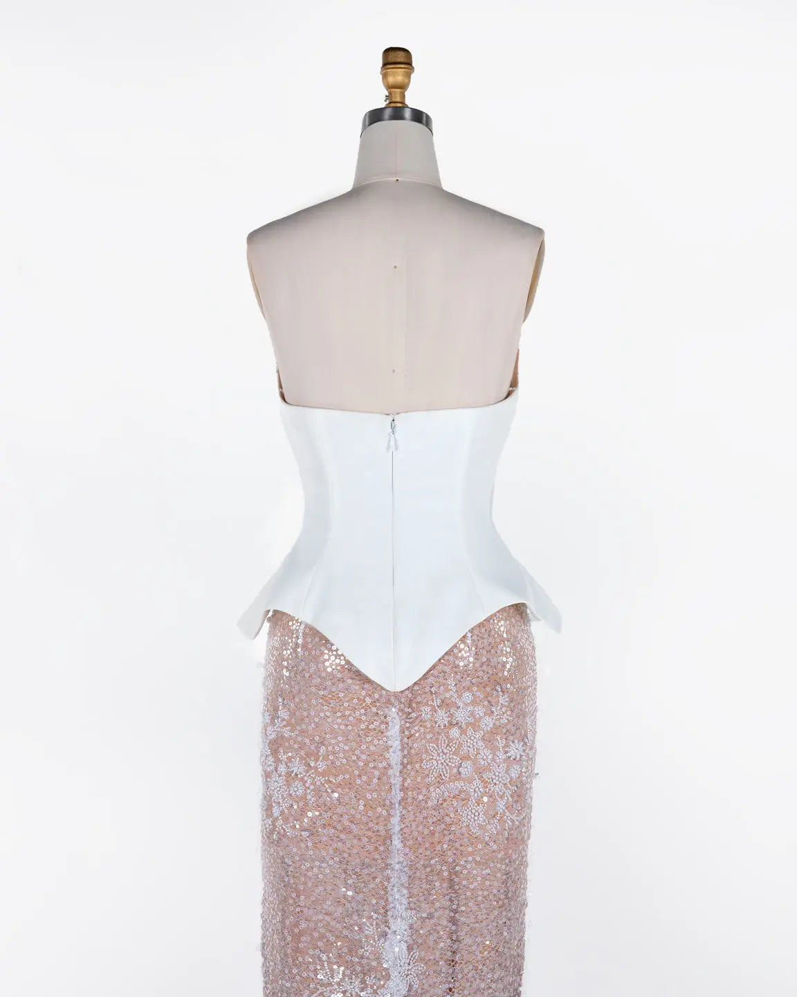 White Nude Strapless Sequin Evening Gown ST118 Sheer Fairy