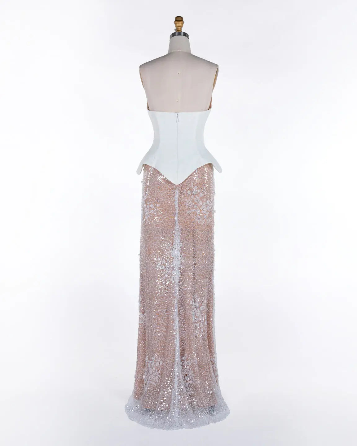 White Nude Strapless Sequin Evening Gown ST118 Sheer Fairy