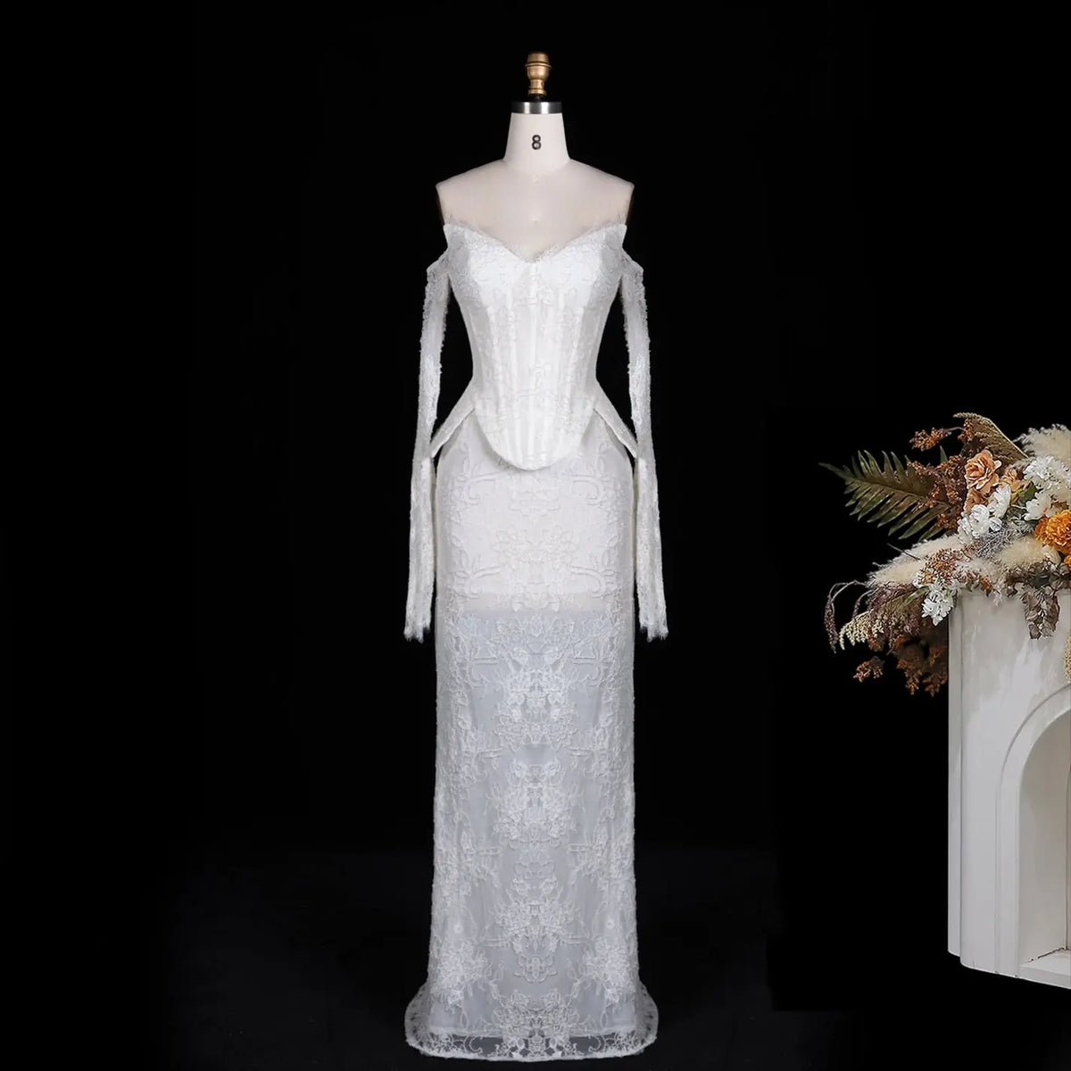 White Mesh Corset Peplum Evening Dress ST101 Sheer Fairy