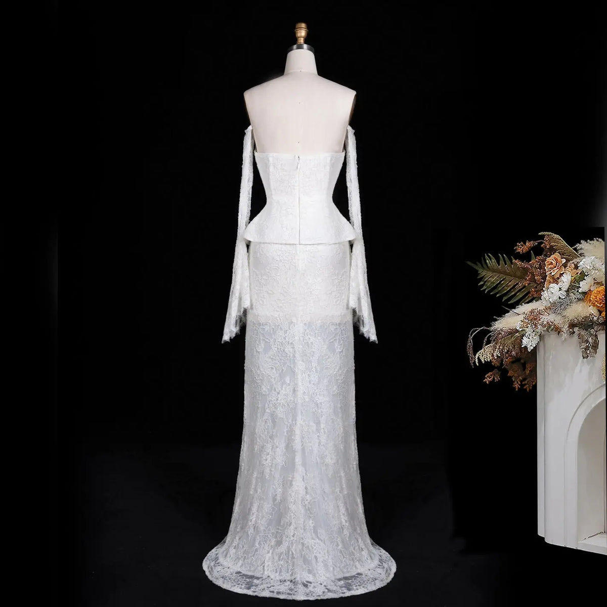White Mesh Corset Peplum Evening Dress ST101 Sheer Fairy